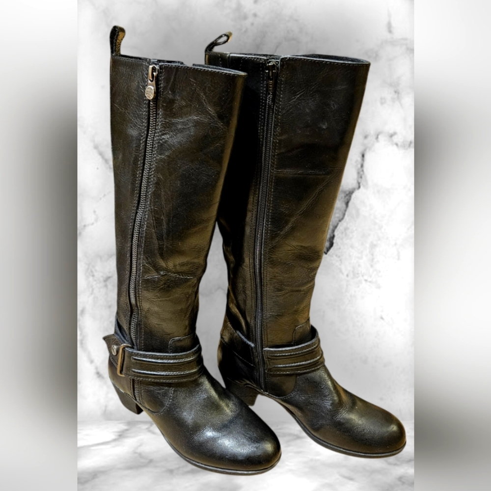 Nurture Women's Brooks Black Leather Zip Up Knee High Boots Size 6M